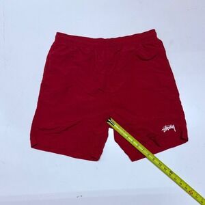Stussy Brick Red Nylon Athletic Shorts Men's Size Small Elastic Waist Logo